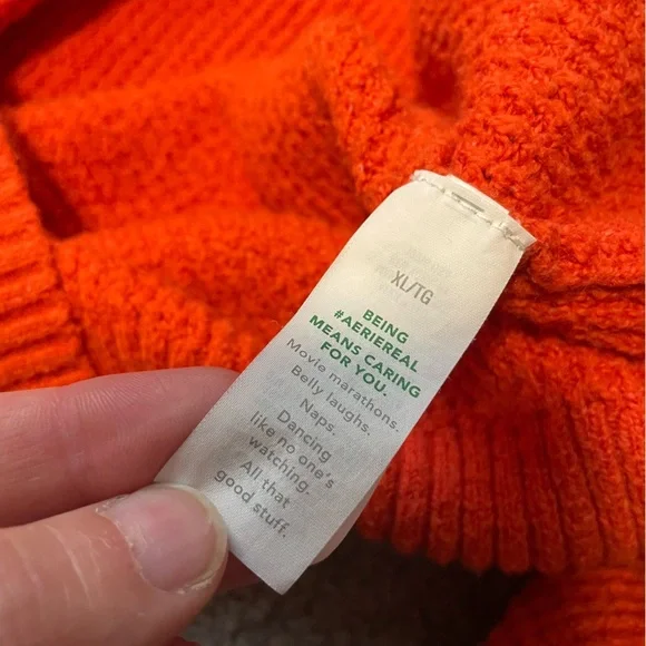 Aerie CozyUp Waffle Quarter Zip Sweater Bold Starburst Red/Orange Women’s XL - Picture 6 of 8